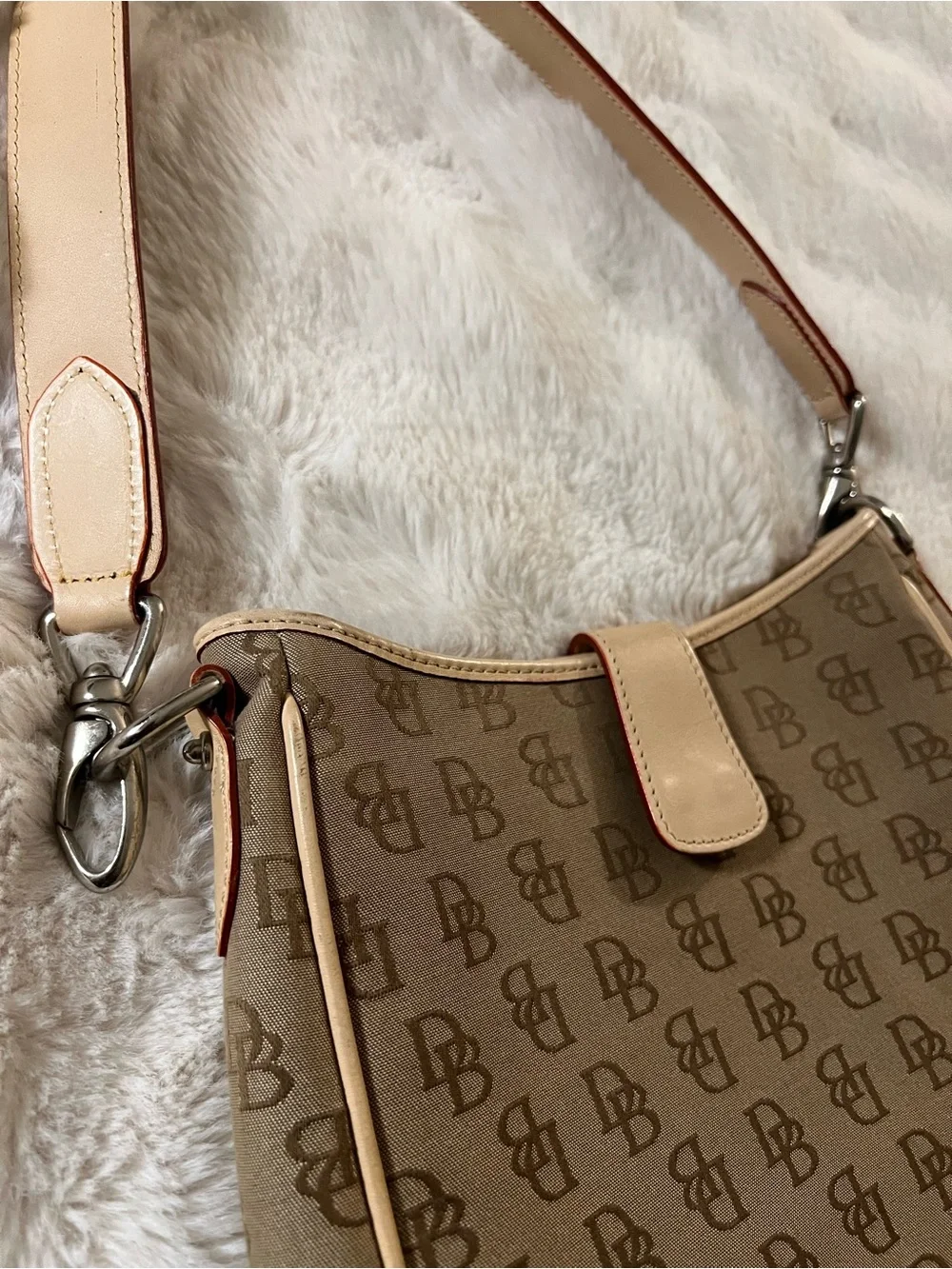 Vintage Dooney & Bourke Signature Monogram Hobo Shoulder Bag